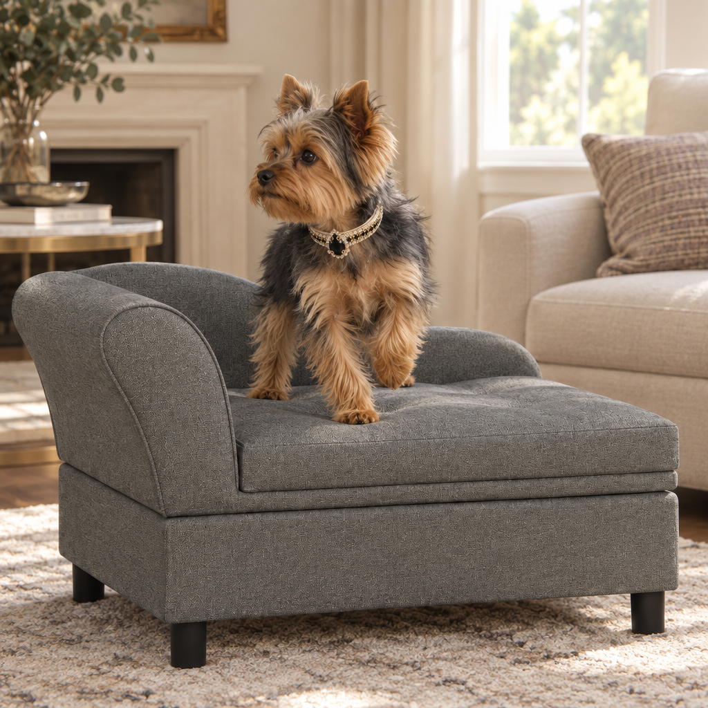 Candid Yorkshire Terrier wearing the black gemstone collar