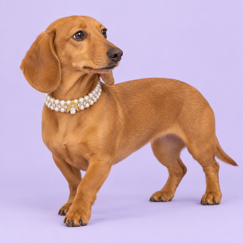 Caramel dachshund taking a step