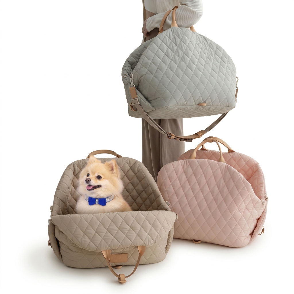 Carrier image with a white background, no green logo, and your cream Pomeranian wearing the blue bow collar