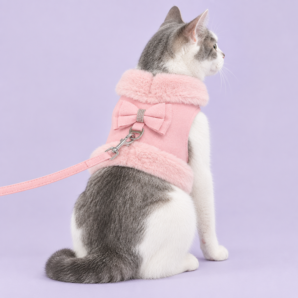 Cat in pink harness