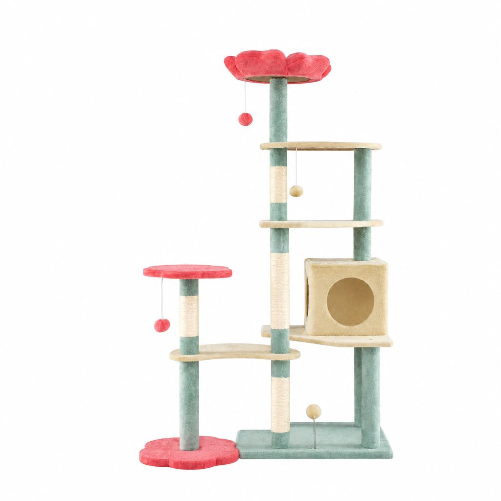 Cat tree without cats or upper-left flower graphic