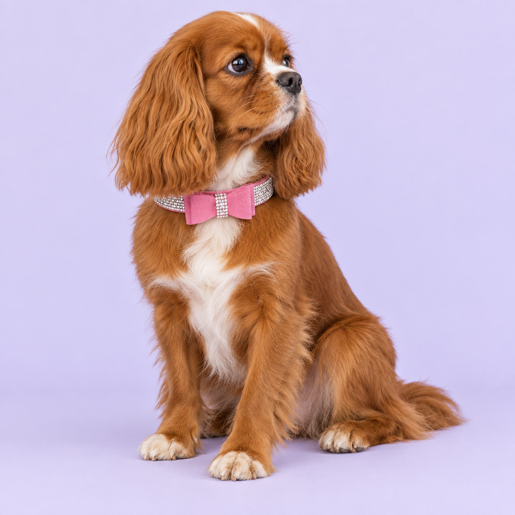 Cavalier King Charles spaniel seated and looking right