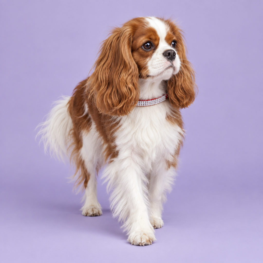 Cavalier King Charles Spaniel taking a gentle forward step
