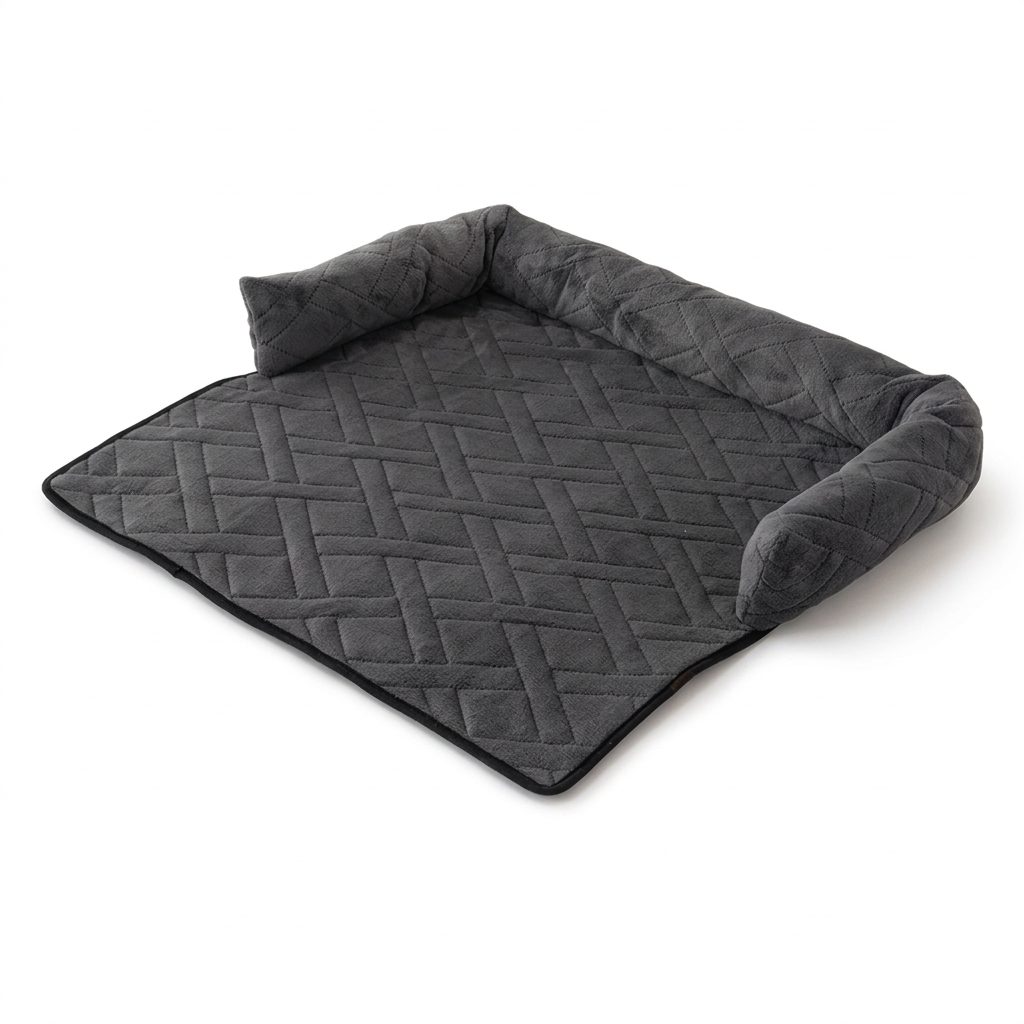 Charcoal gray pet mat on white, square and without text