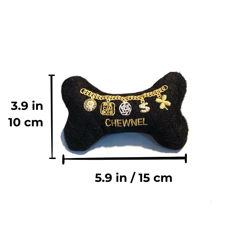 Chewnel Black Bone Plush Squeaky Dog Toy