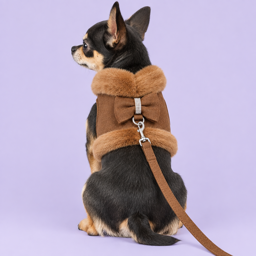 Chihuahua in brown harness