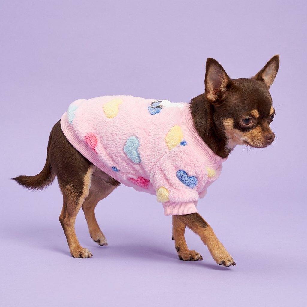 Chihuahua in the fluffy pink heart sweater