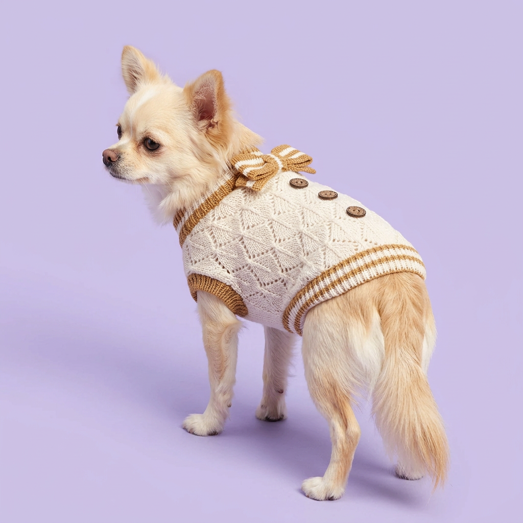 Chihuahua in the ivory knit sweater