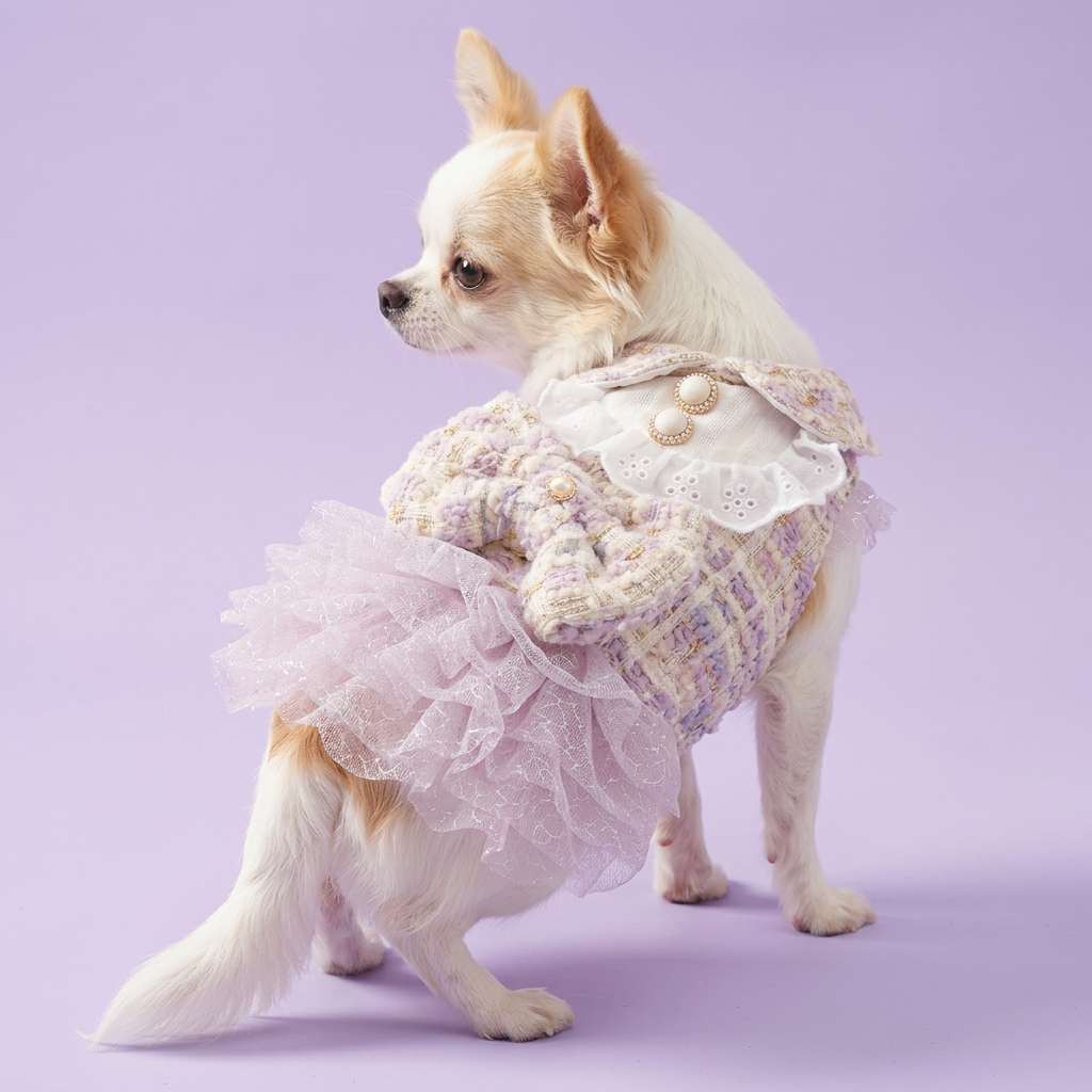 Chihuahua in the lilac tweed dress