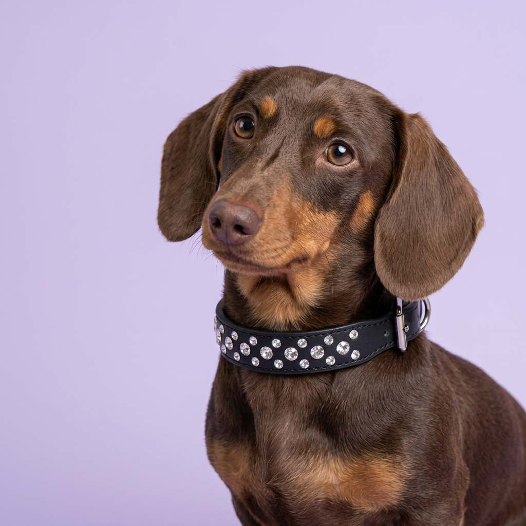 Chocolate-and-tan dachshund portrait looking upward