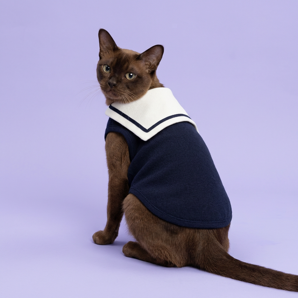 Chocolate Burmese looking back to show the sailor collar