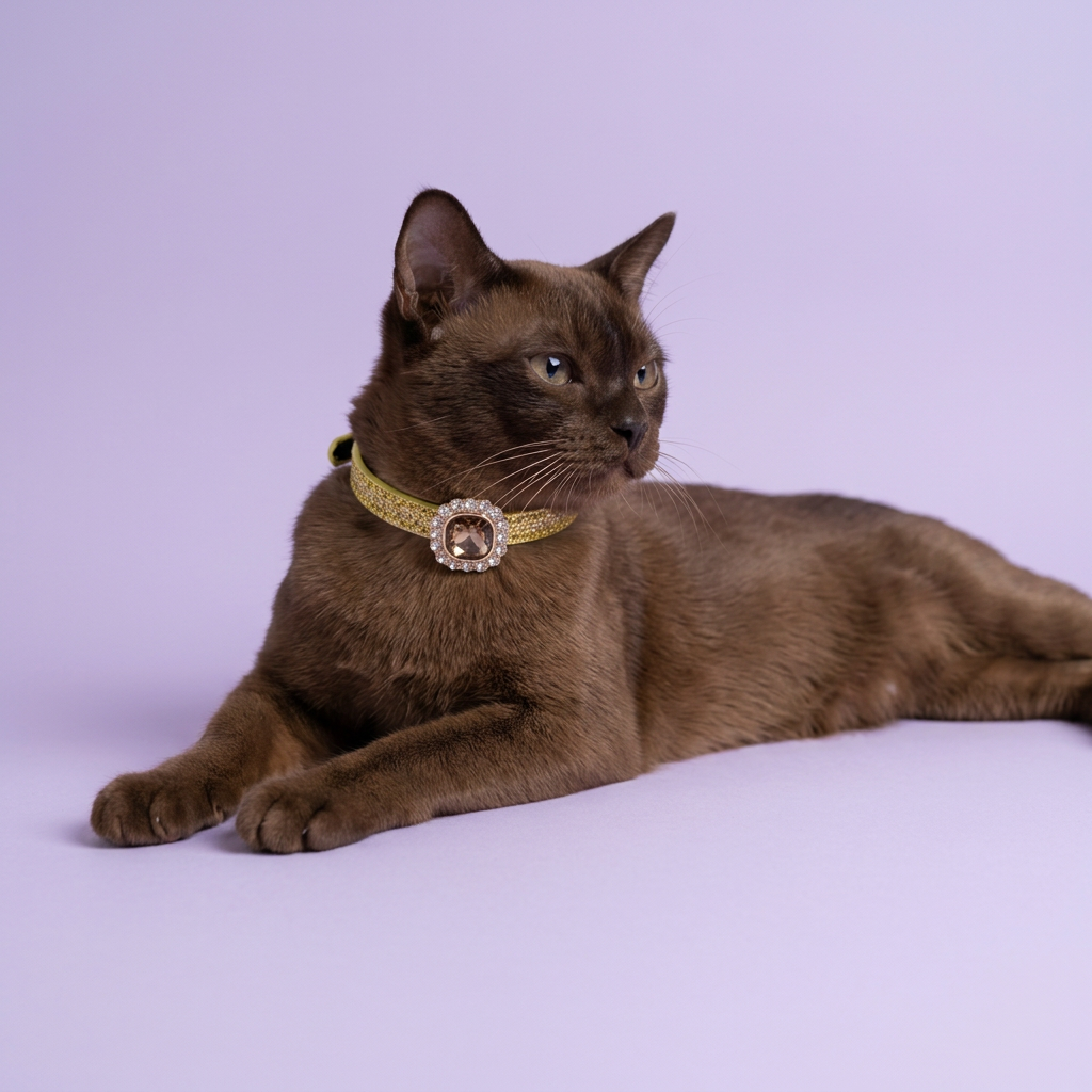 Chocolate Burmese stretched out with an off-camera glance