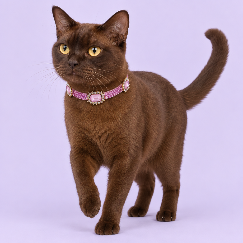 Chocolate Burmese taking a gentle step