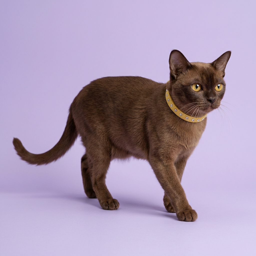 Chocolate Burmese taking a gentle step