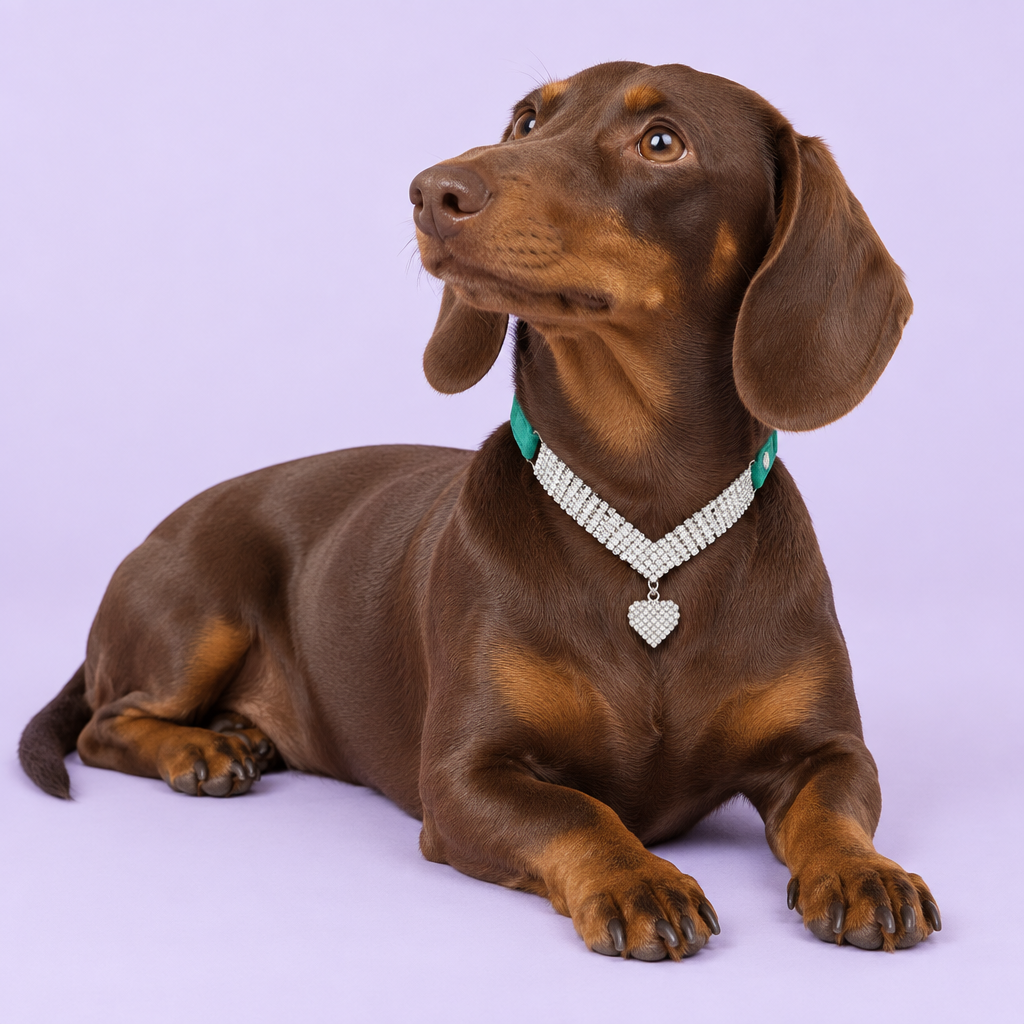 Chocolate dachshund reclining and looking upward