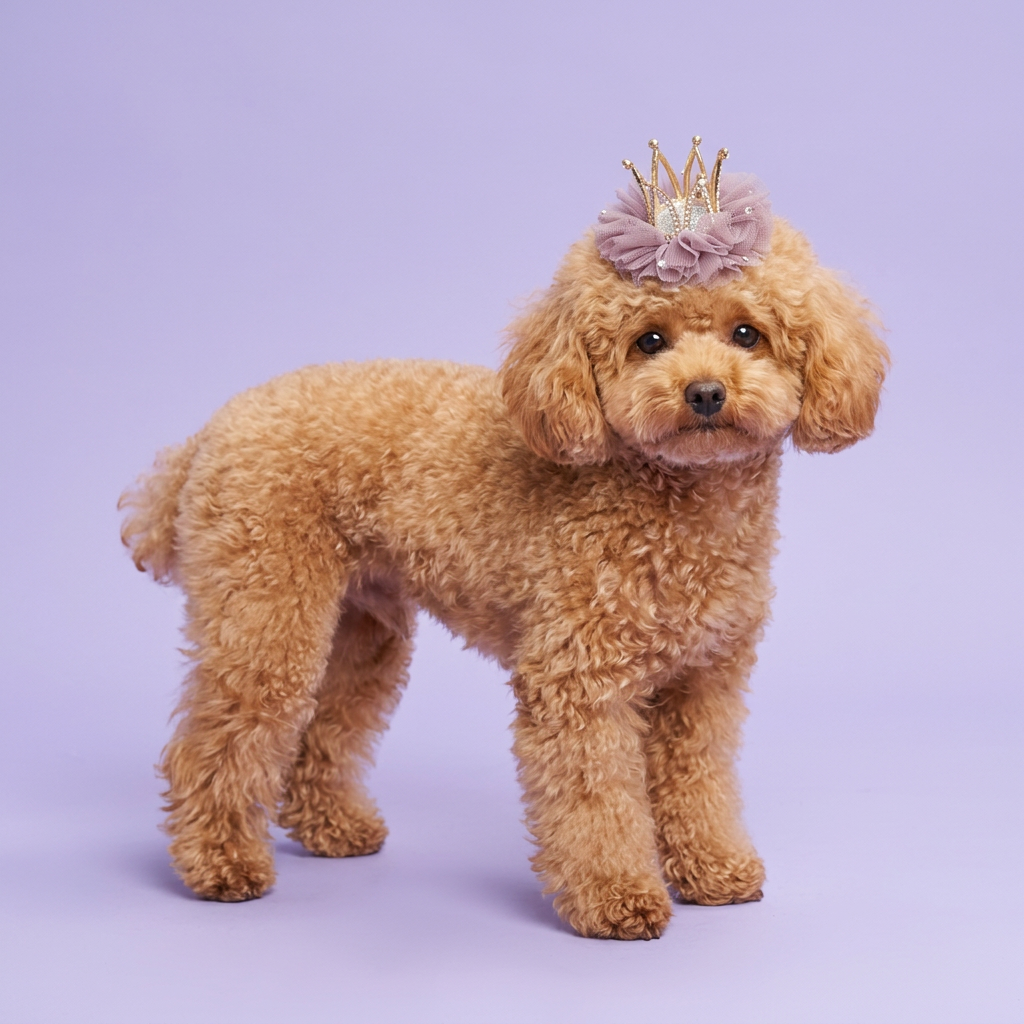 Chocolate Persian wearing the lavender crown hair clip