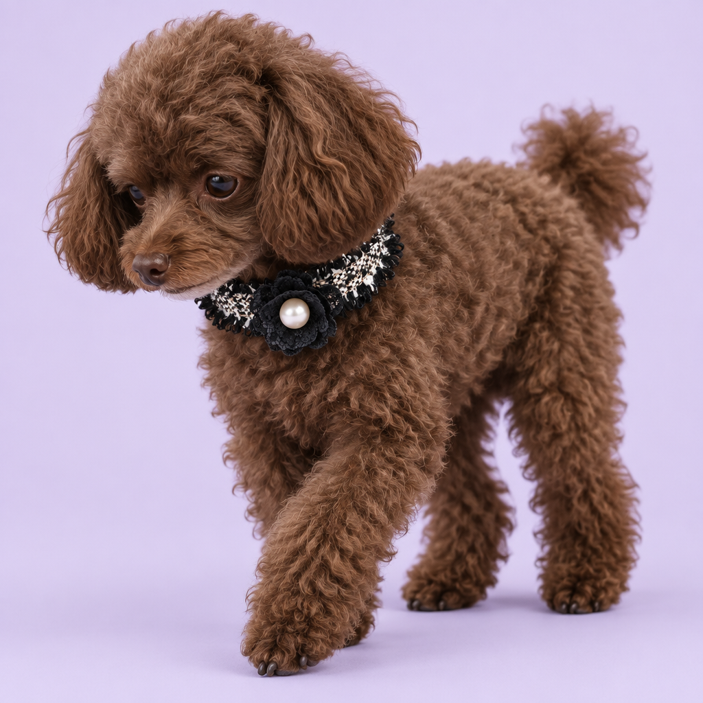 Chocolate Toy Poodle taking a step