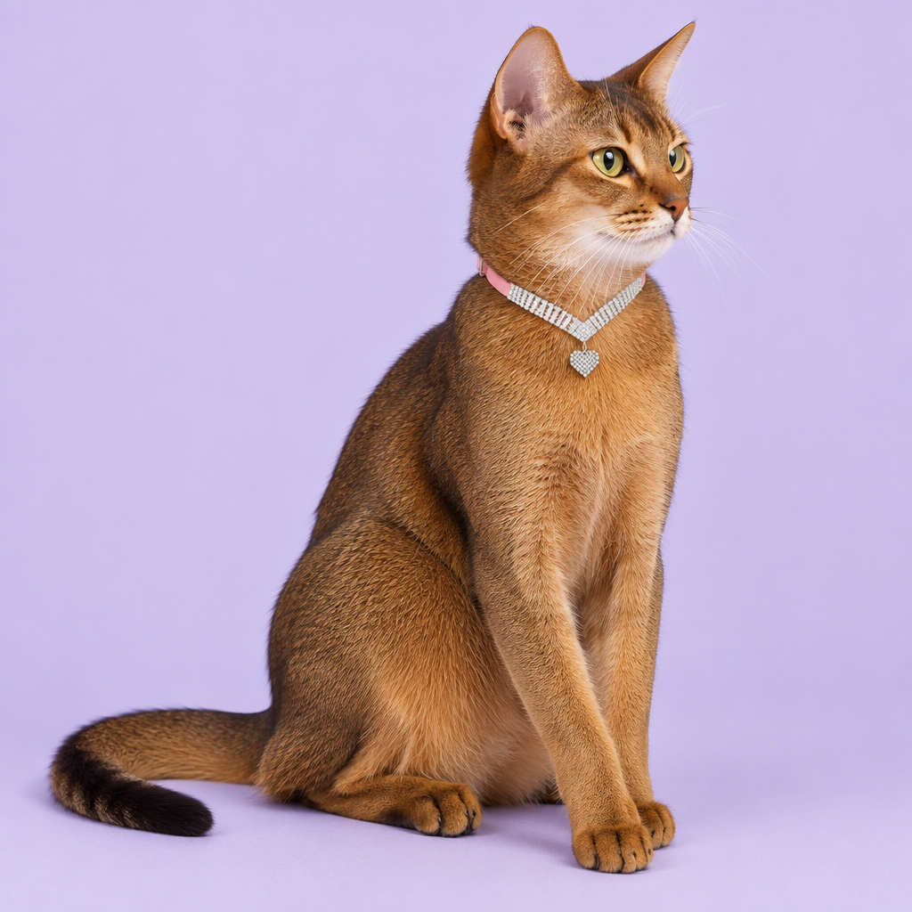 Cinnamon Abyssinian reacting to an off-camera sound