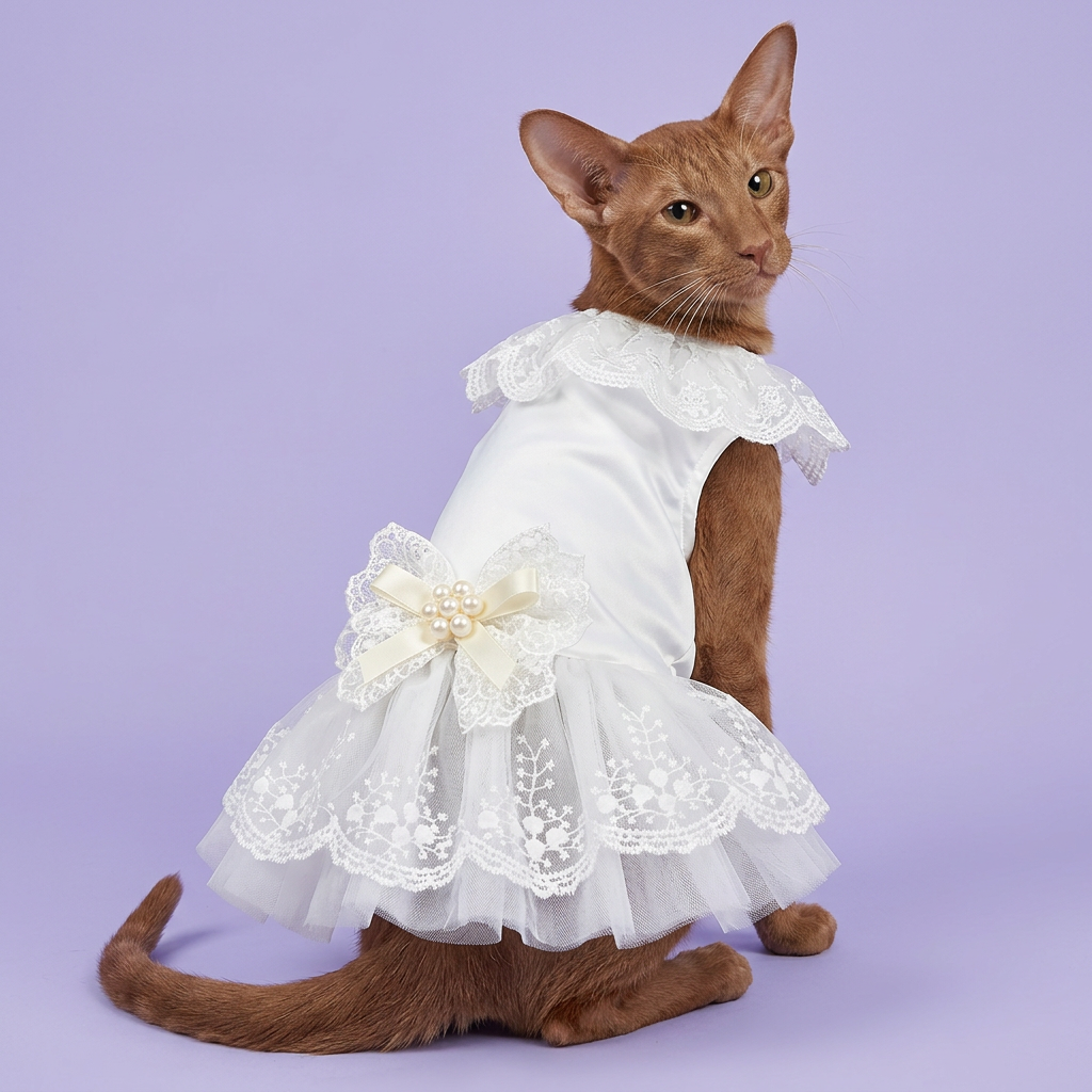 Cinnamon Oriental cat looking back from a slightly elevated angle