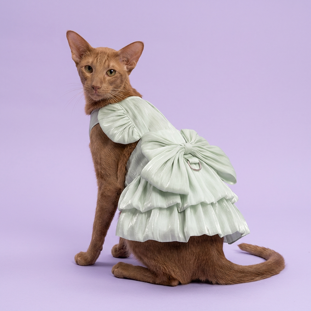 Cinnamon Oriental shorthair showing the mint back bow