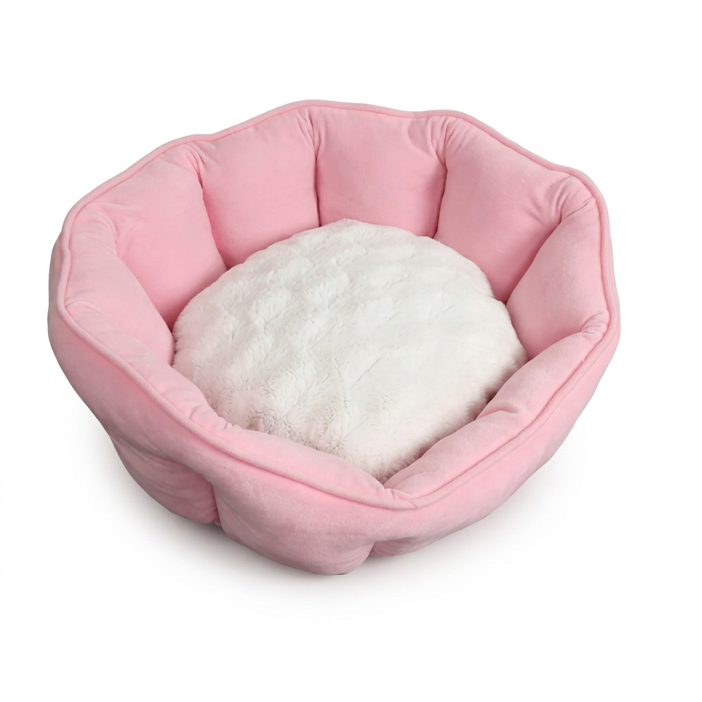 Clean square pink pet bed image on white