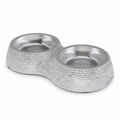 Clean square product image of the rhinestone double diner bowl at a three-quarter angle on a white background