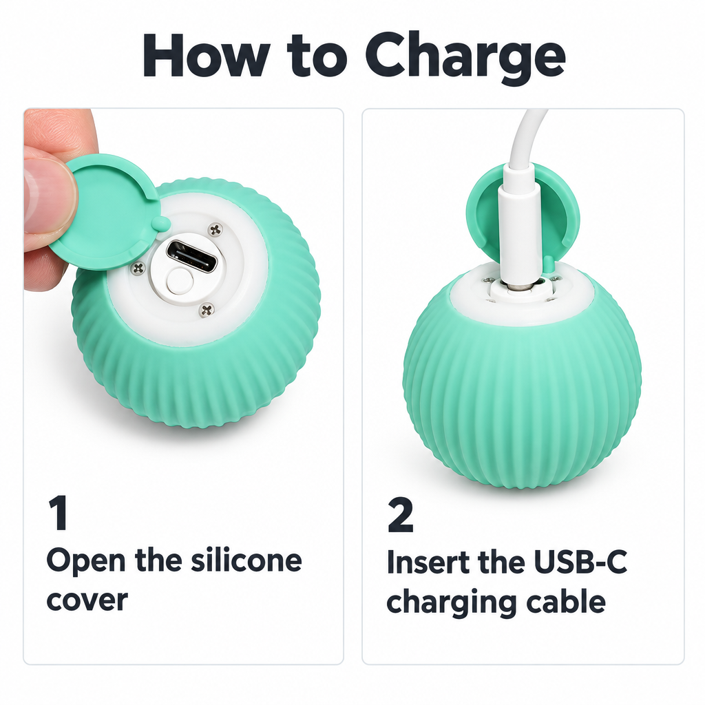 Cleaned-up charging instructions with a white background, clearer product close-ups, and neatly aligned steps