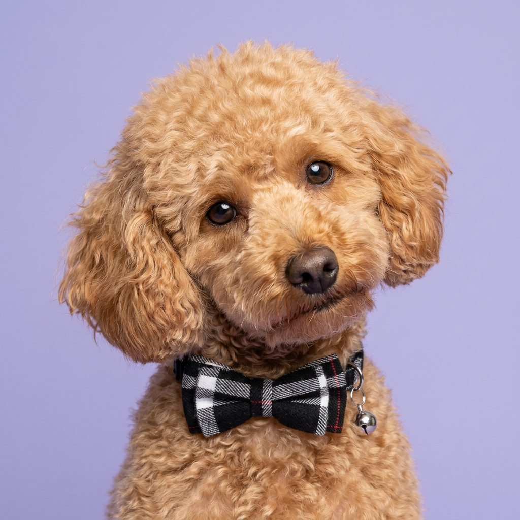 Close apricot toy poodle portrait with a gentle head tilt