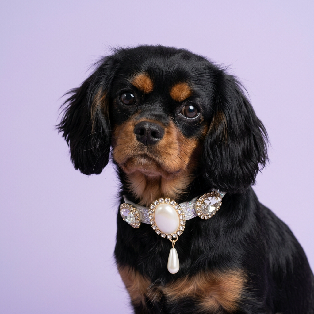 Close black-and-tan Cavalier portrait with a gentle head tilt