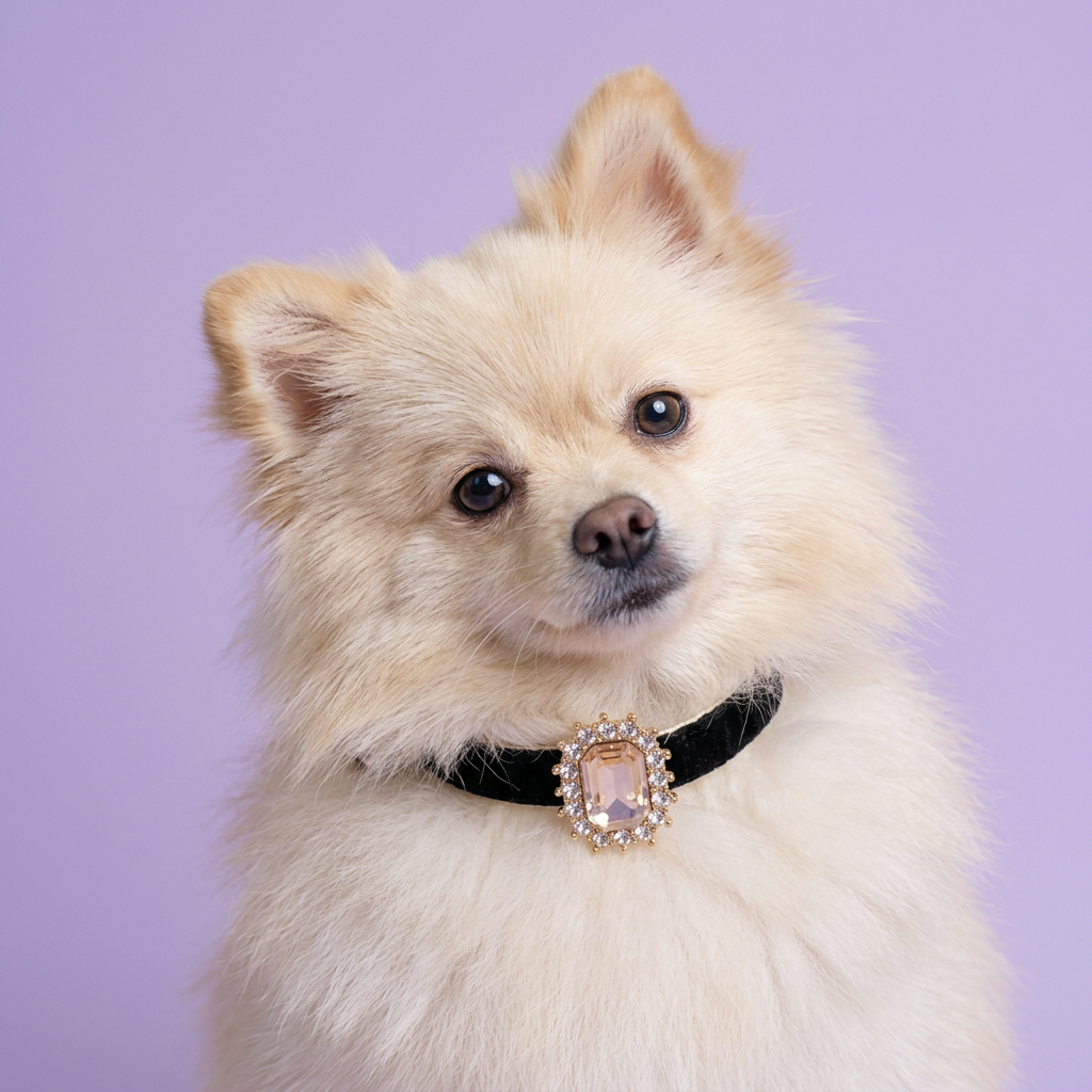 Close cream Pomeranian portrait with a gentle head tilt