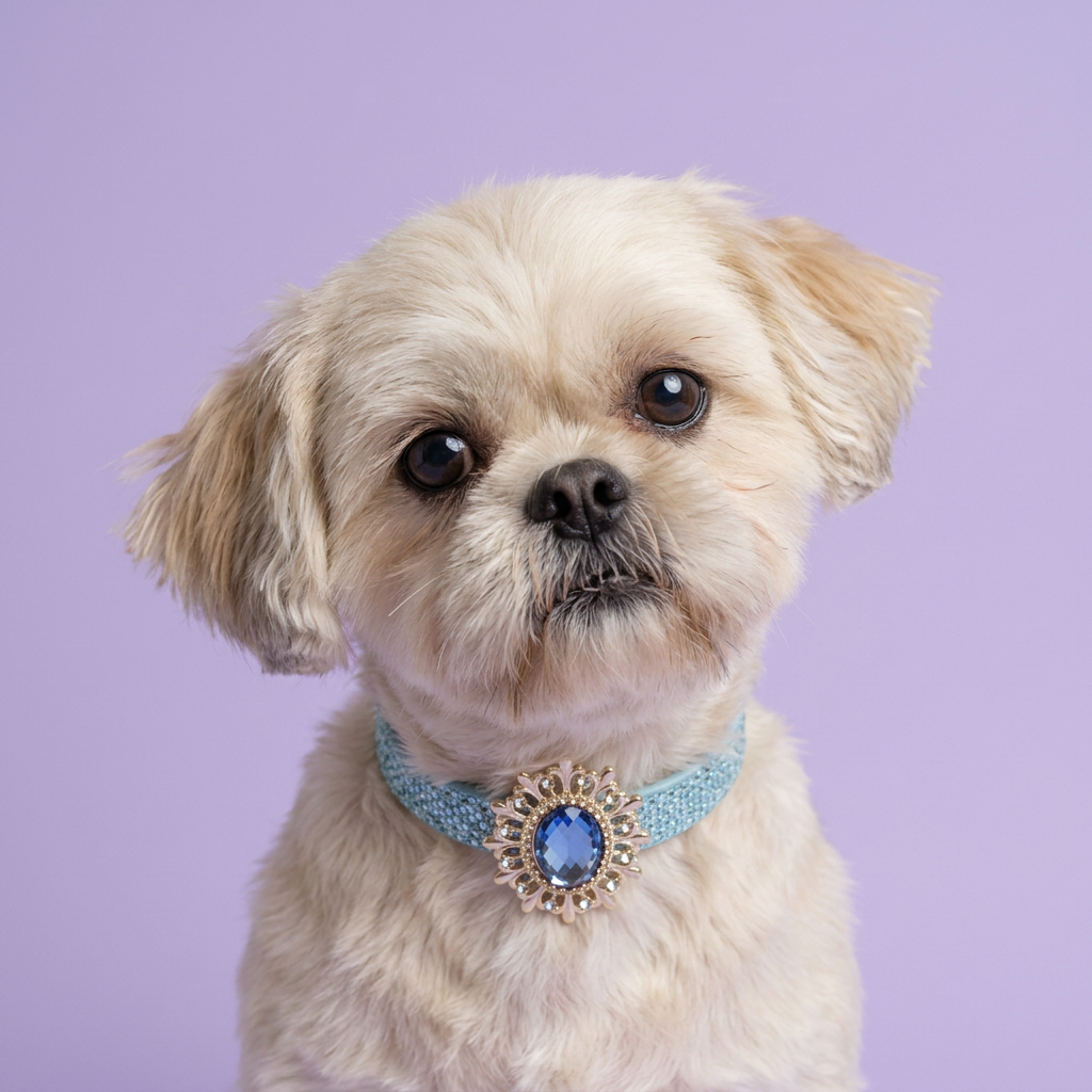Close cream Shih Tzu portrait with a gentle head tilt