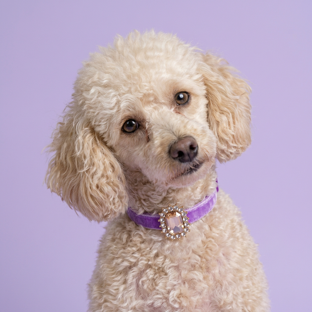 Close cream toy poodle portrait with a gentle head tilt