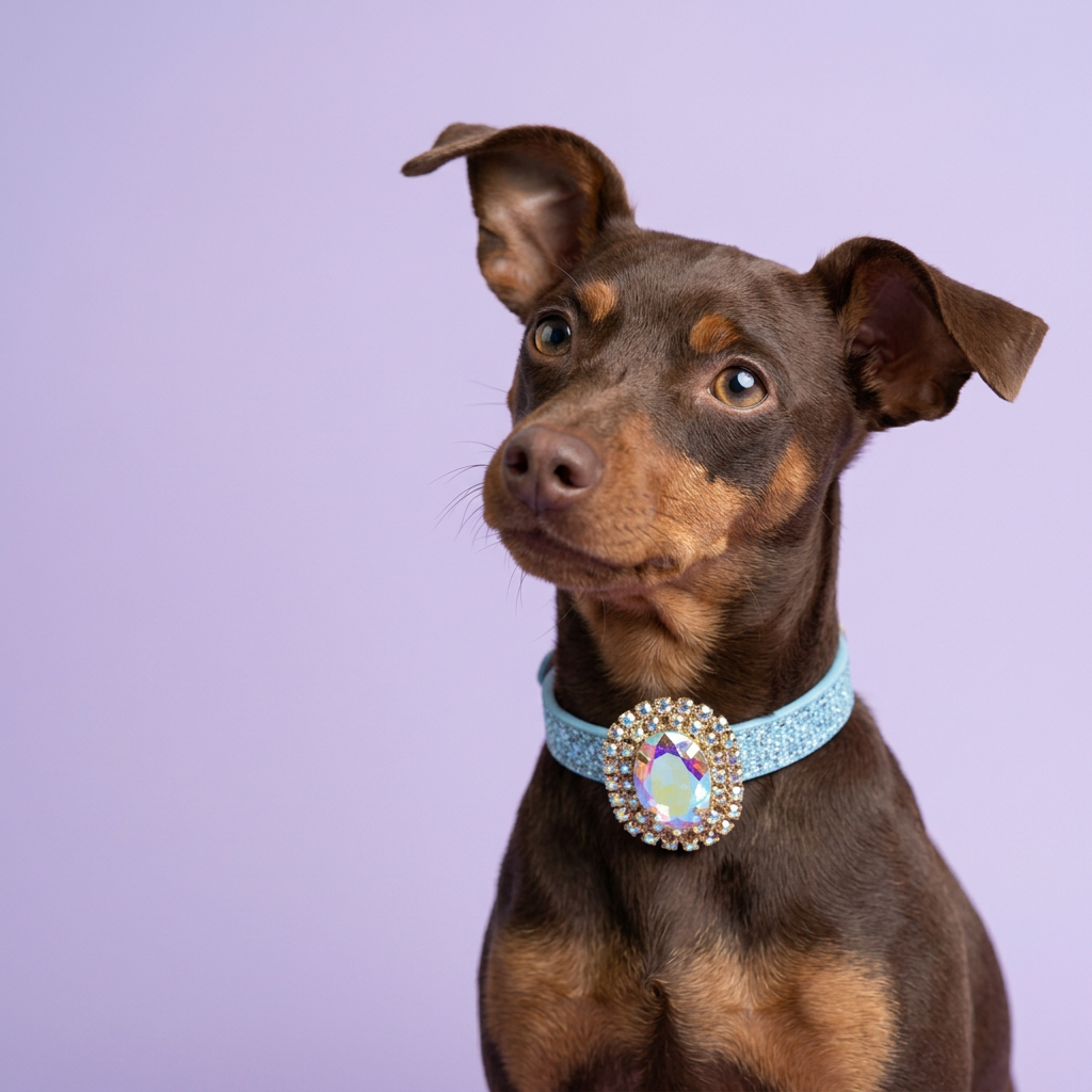 Close miniature pinscher portrait with an upward glance