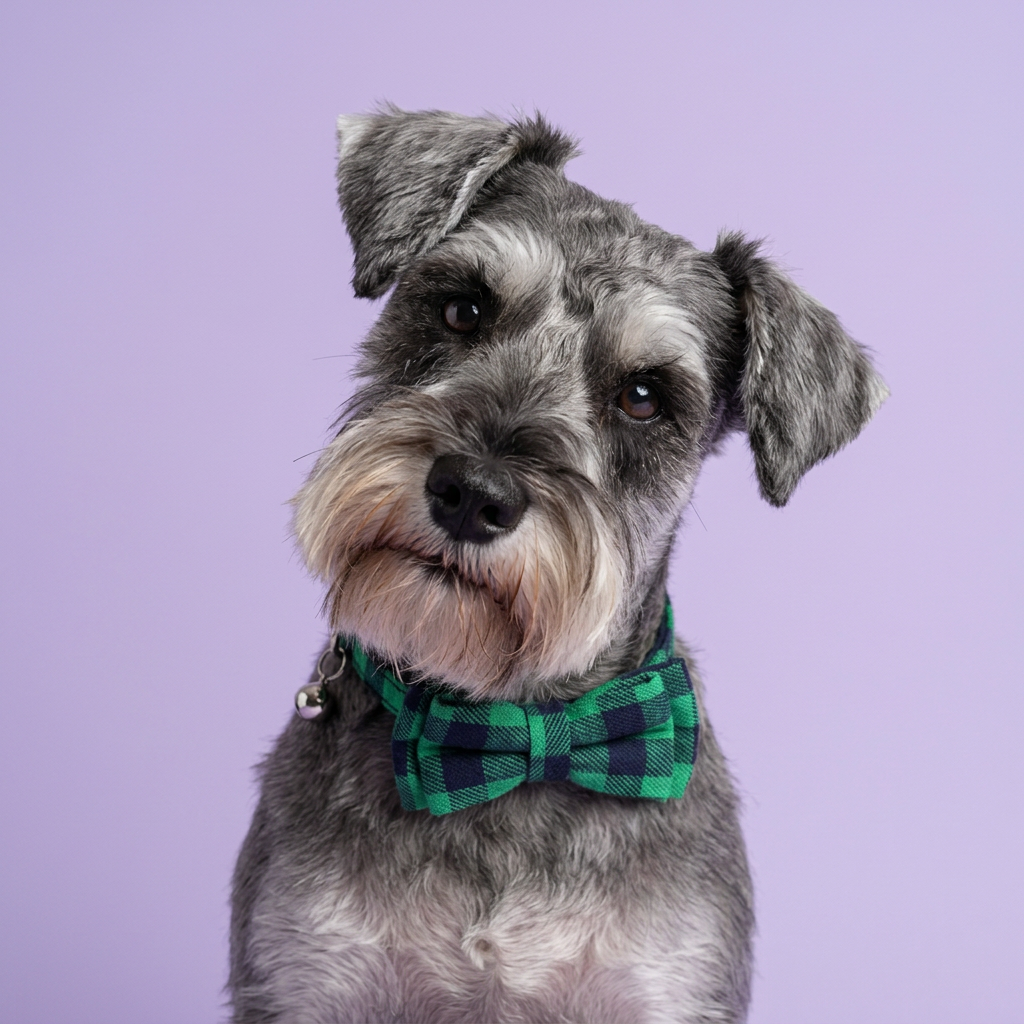 Close miniature schnauzer portrait with a gentle head tilt