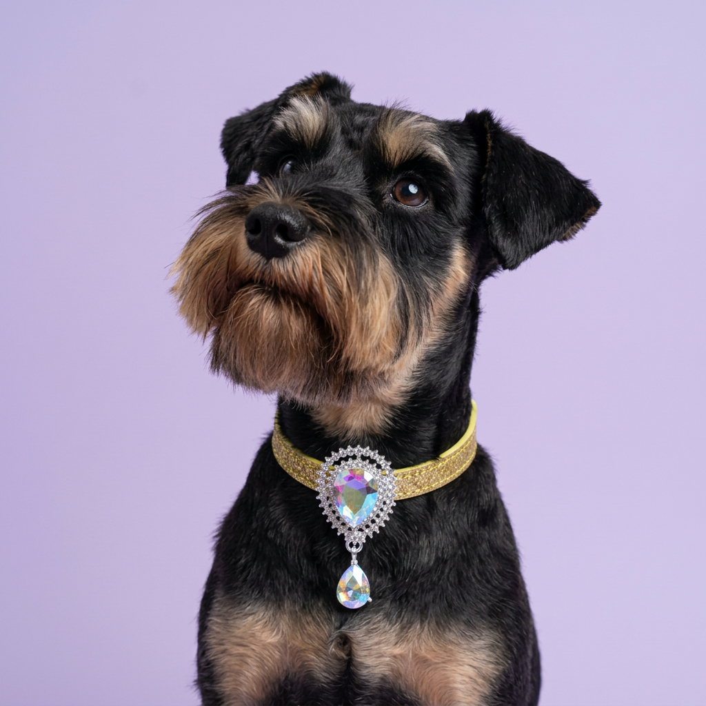 Close miniature schnauzer portrait with an upward glance