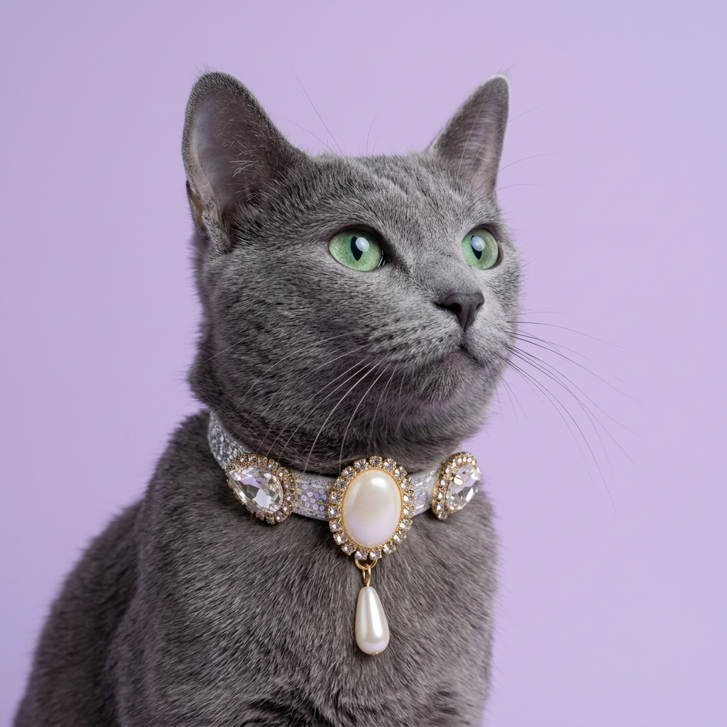 Close Russian Blue portrait gazing upward