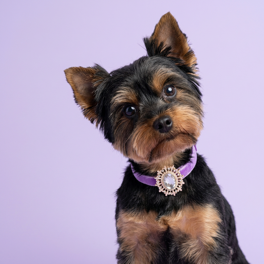 Close Yorkshire terrier portrait with a gentle head tilt