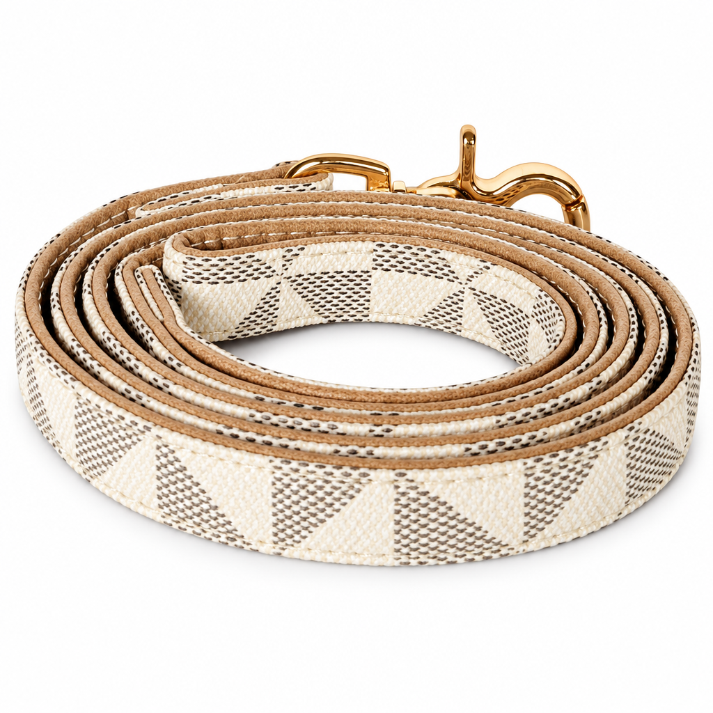 Coiled leash on white without twist tie