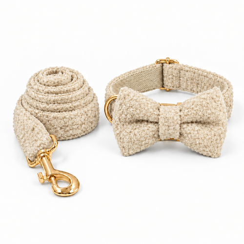 Collar and leash recolored to match the warm beige reference
