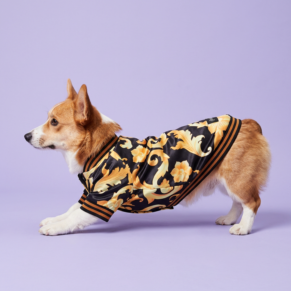 Corgi in a gentle side-profile stretch
