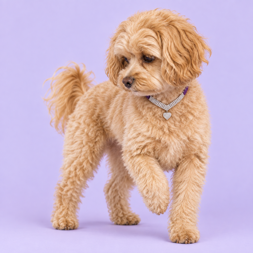 Corrected Maltipoo with compact collar placement