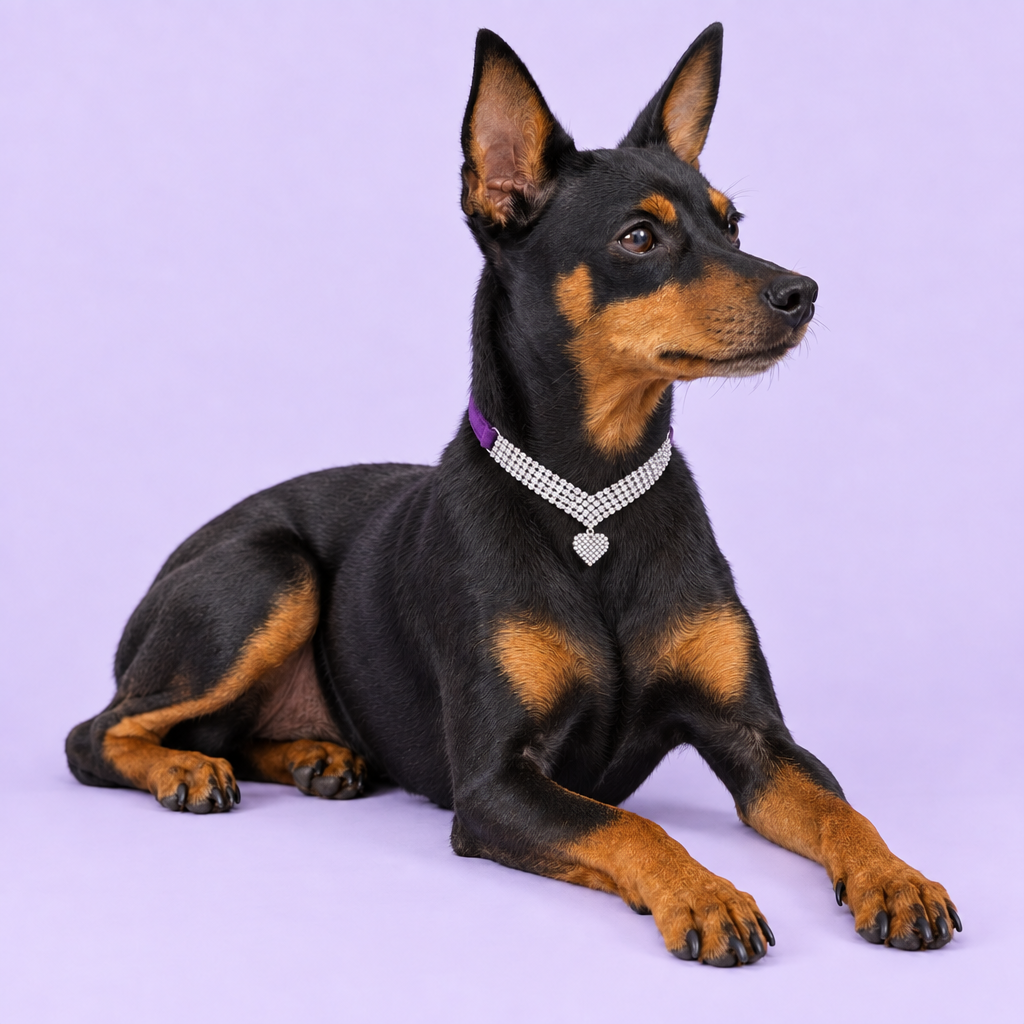 Corrected miniature pinscher with compact collar placement