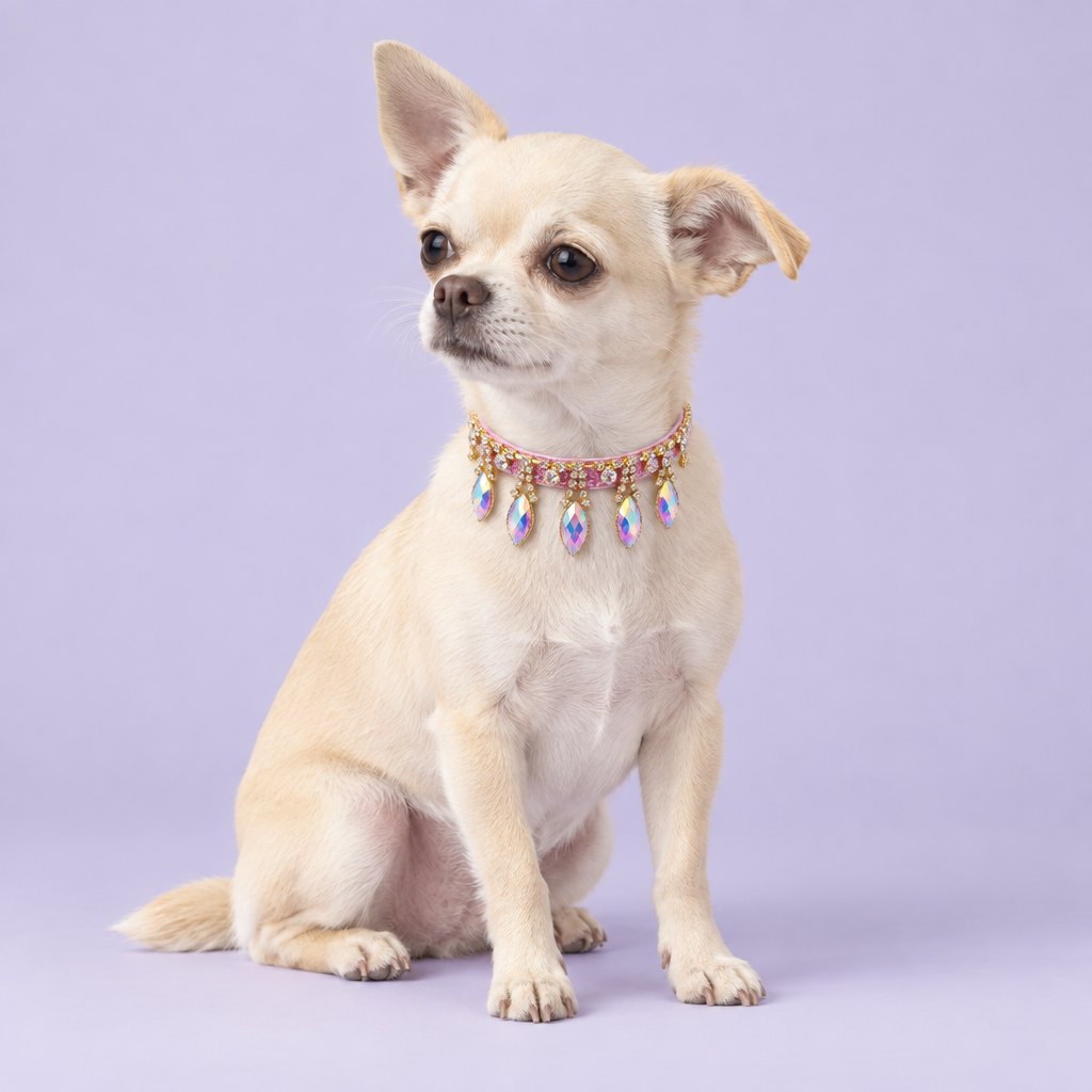 Cream Chihuahua sitting in a three-quarter pose