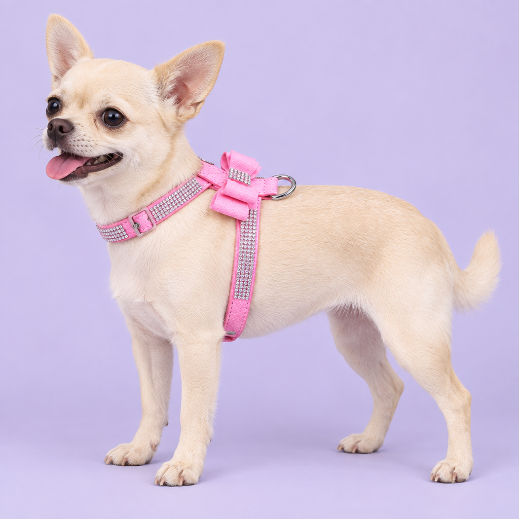 Cream dog harness-fit test