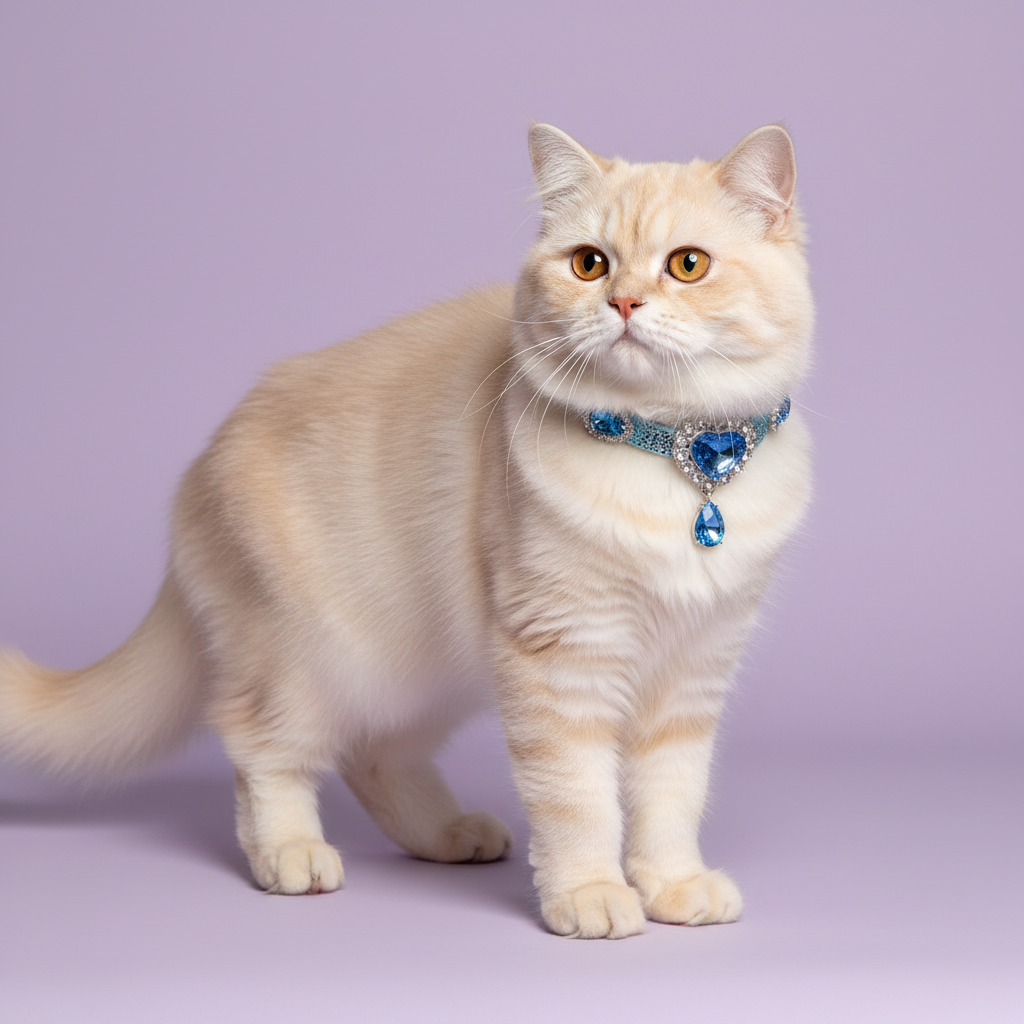 Cream Persian cat in the blue heart dangle collar