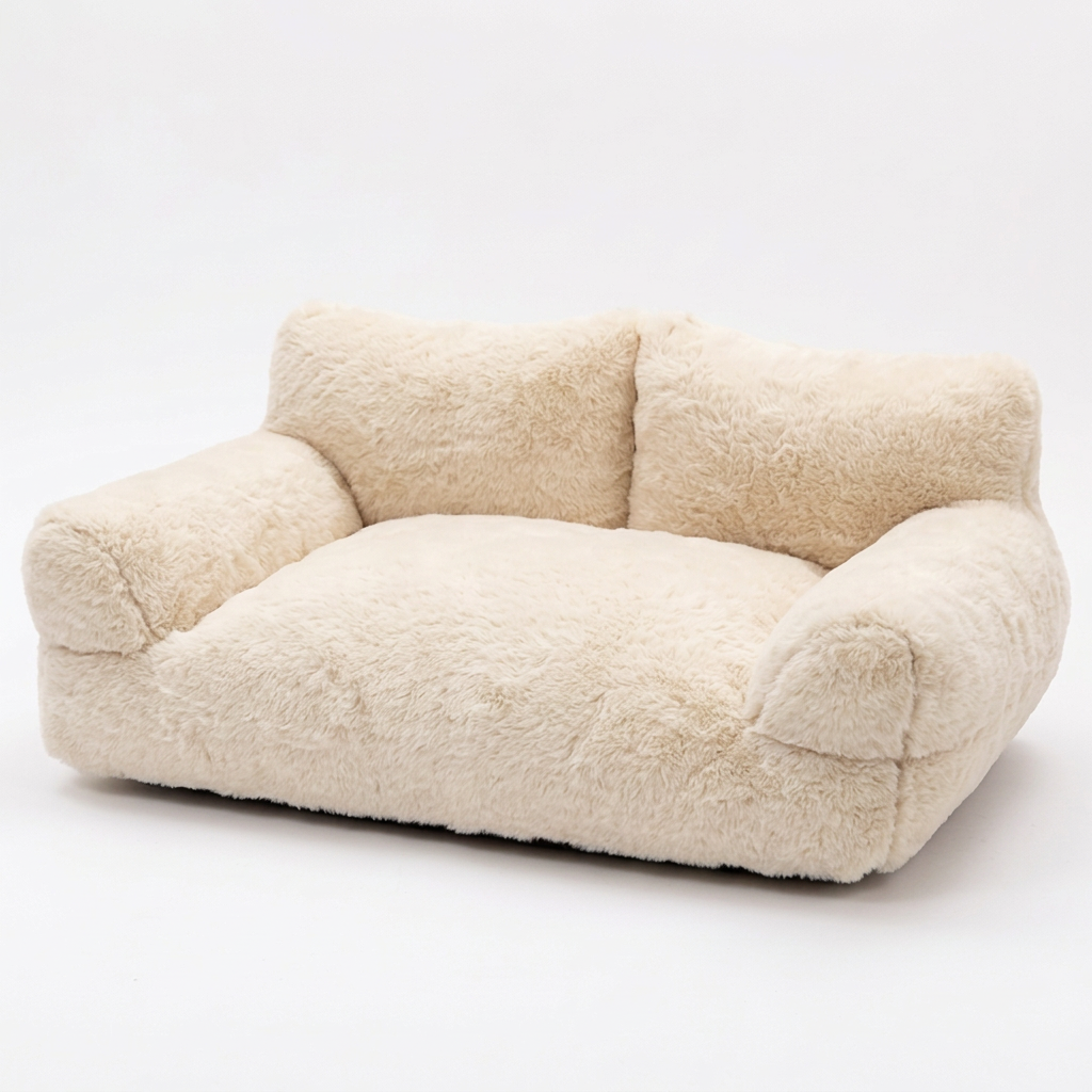 Cream pet couch on a white background, square