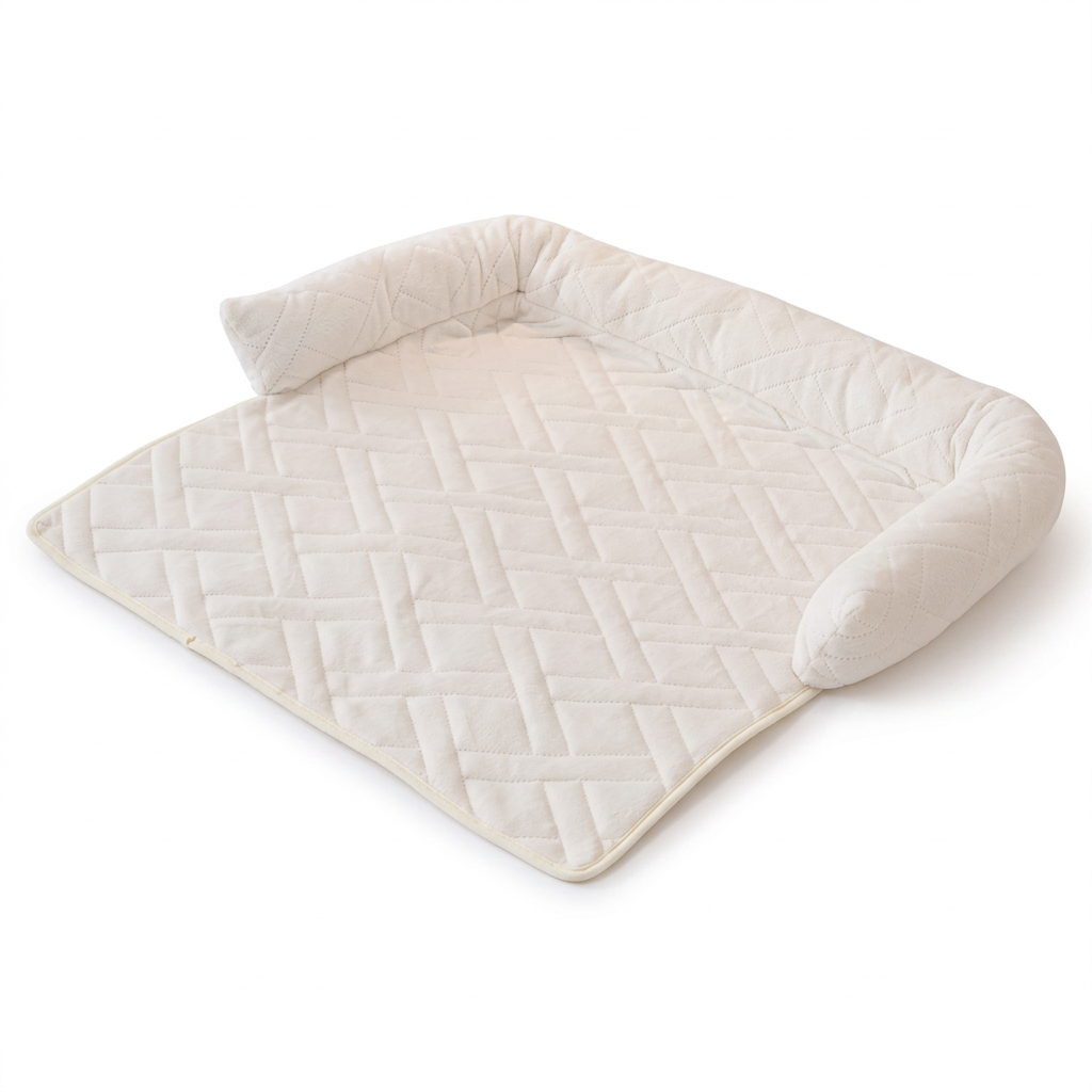 Cream pet mat on white, square and without text