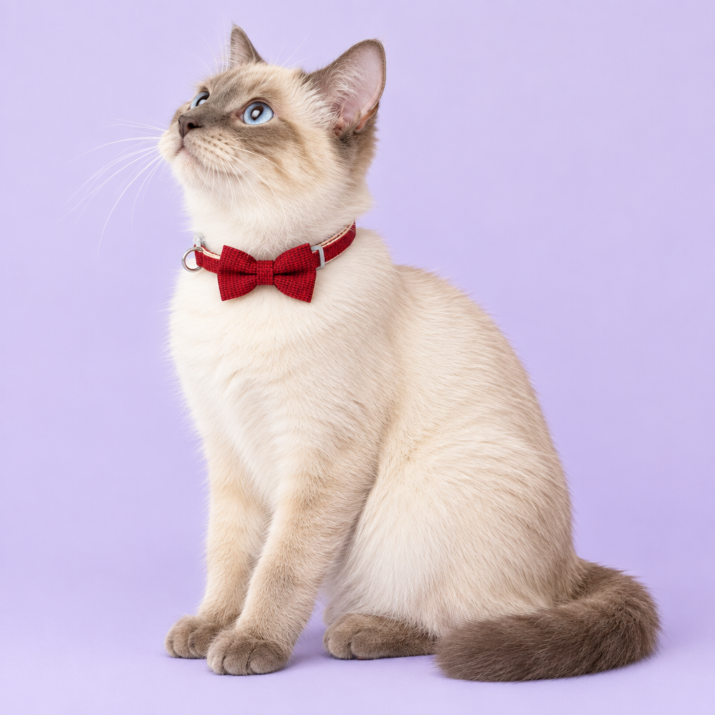 Cream-point cat looking upward