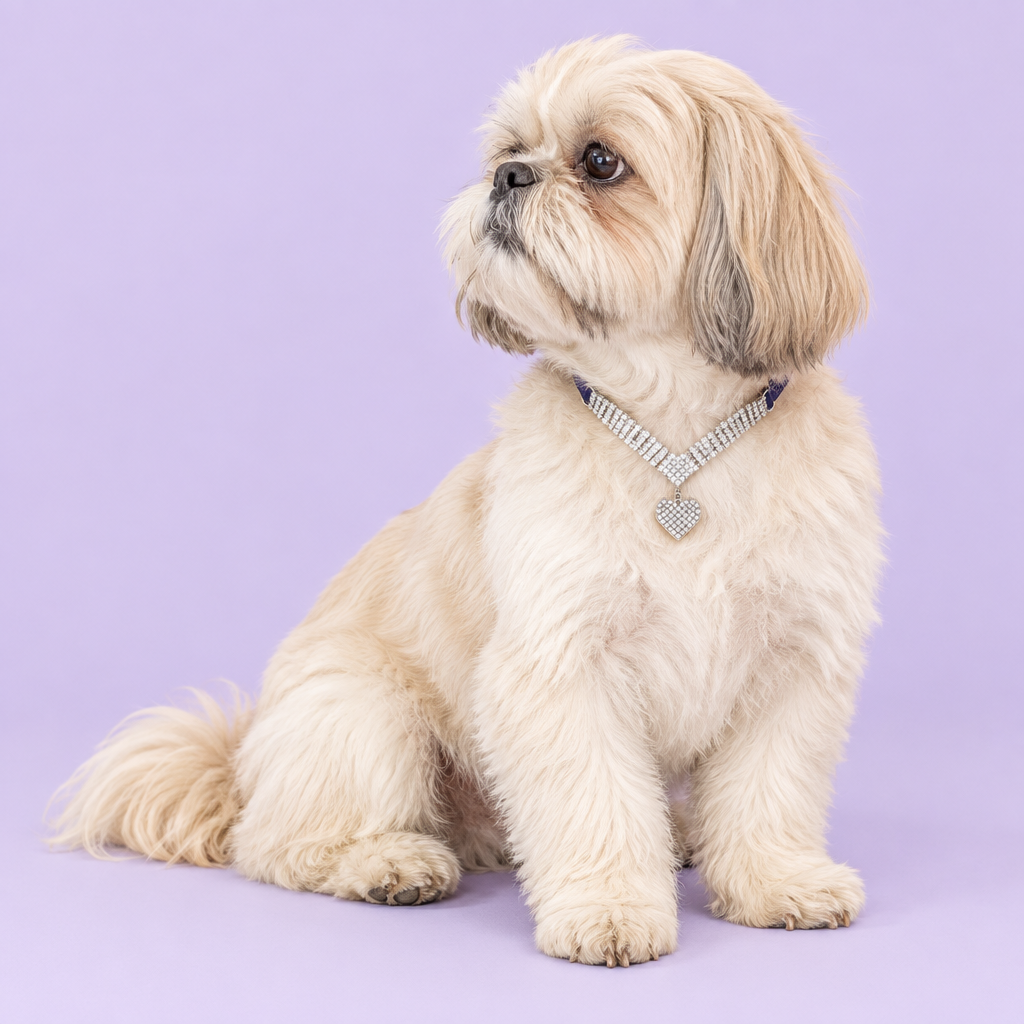 Cream Shih Tzu seated and looking left