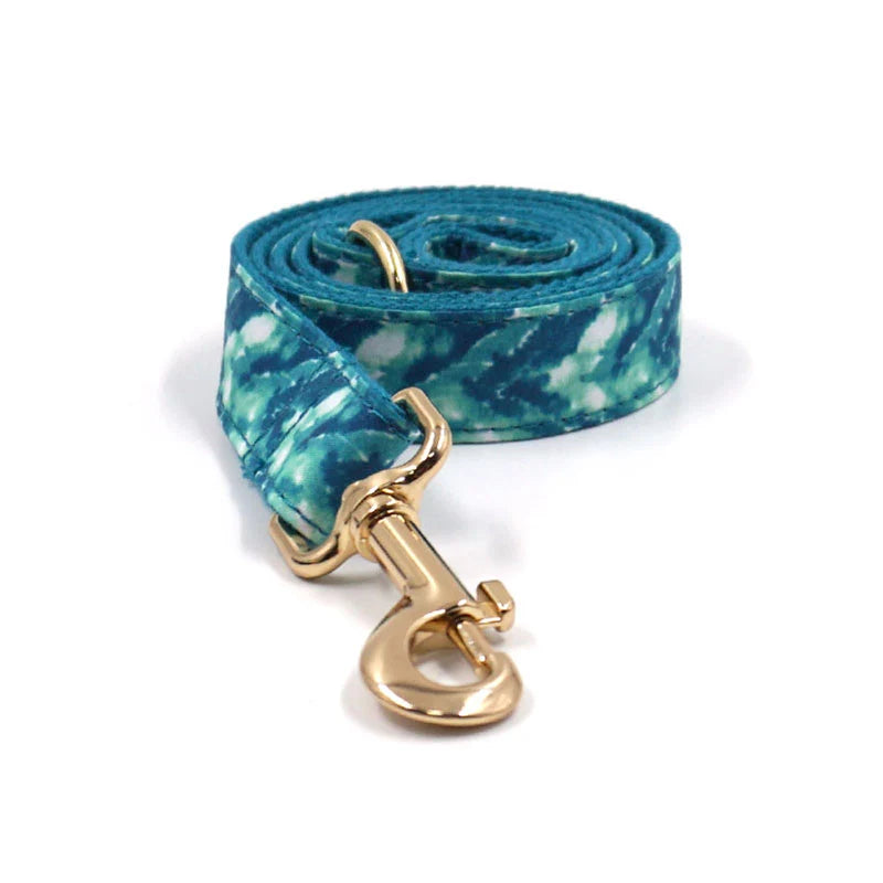 Teal & Green Marbled Dog Leash with Gold Hardware